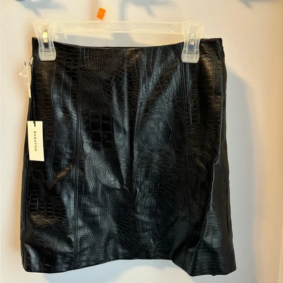 NEW BABATON COOPER LEATHER SKIRT, BLACK SNAKEPRINT - Picture 4 of 7